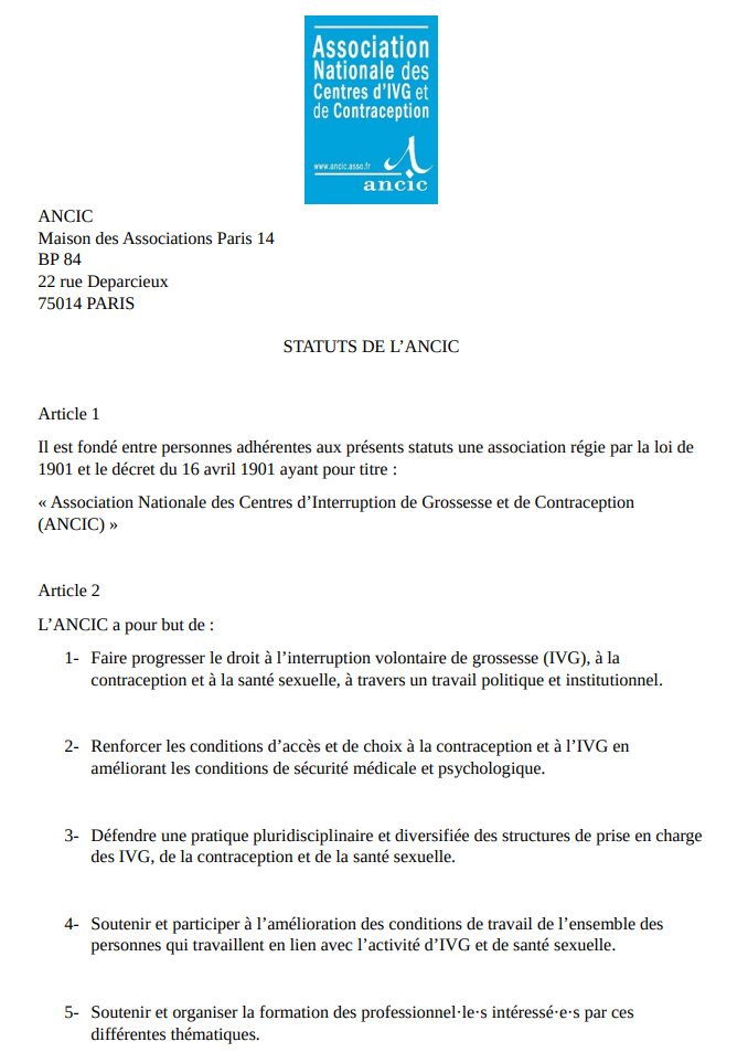 Aperçu des statuts ANCIC votés le 29 mars 2025